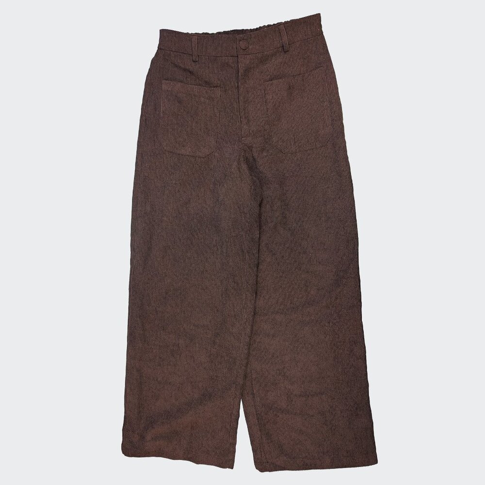 SHEIN Wide Leg Corduroy Pants Chocolate Brown High Waisted Size L Fall